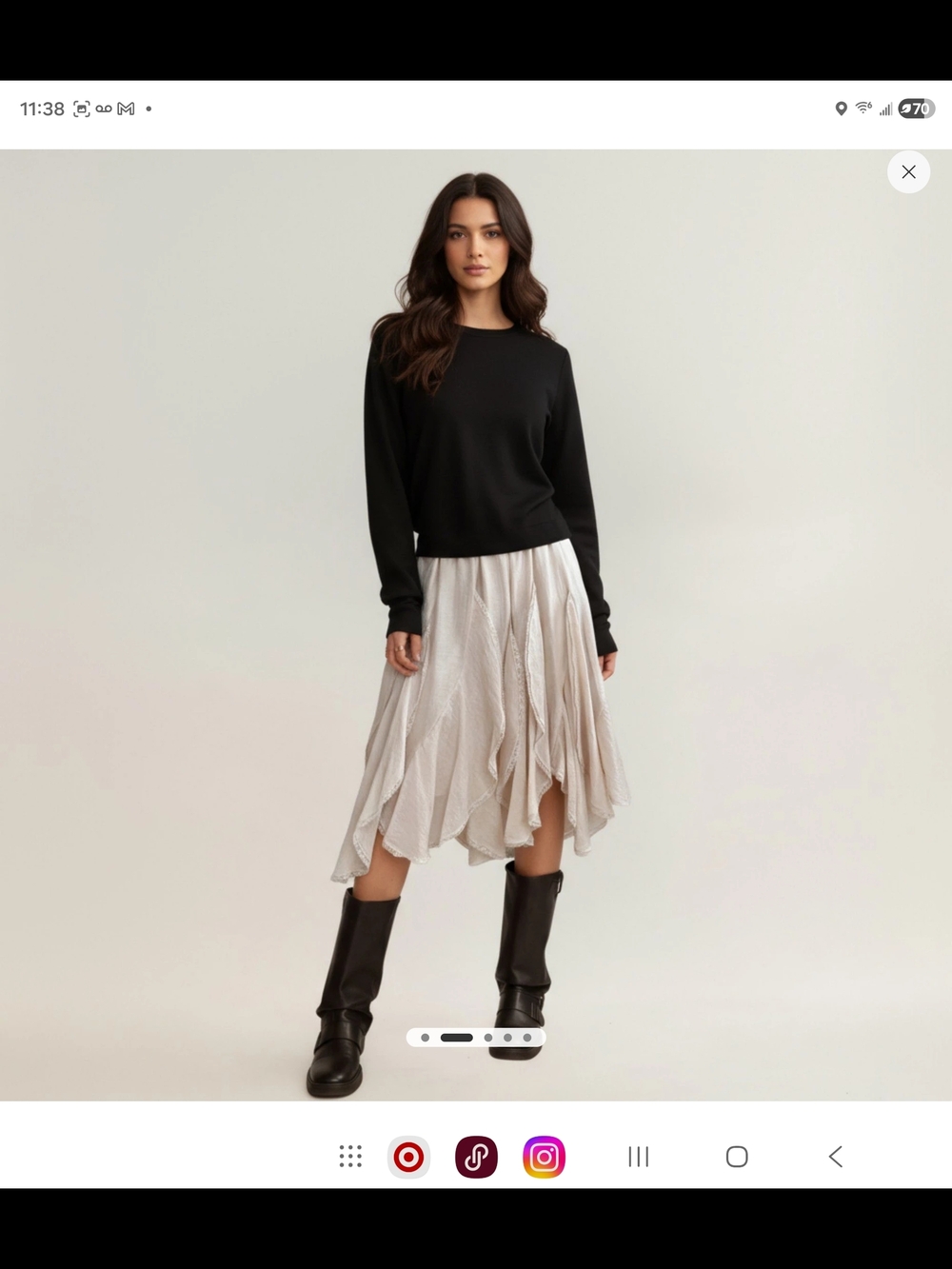 NWT!Anna-Kaci Beige Tiered Flow Midi Skirt